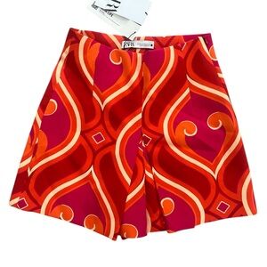 Zara Red and Orange High Waist Women's Shorts